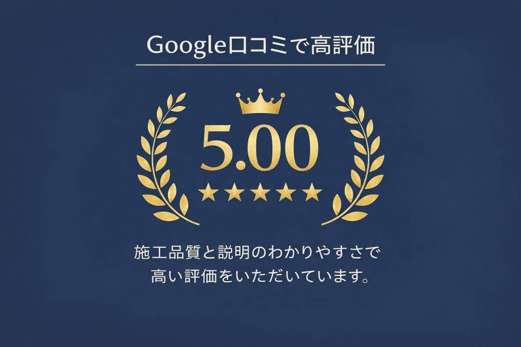 Google口コミ5.00の高評価で施工品質と説明のわかりやすさを案内する画像